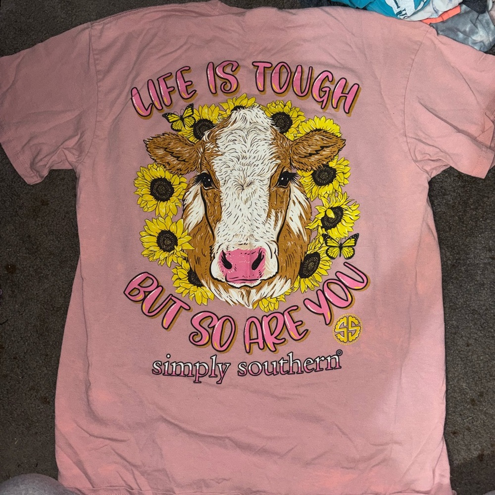 Simply Southern Pink Tee with Cow and Sunflowers